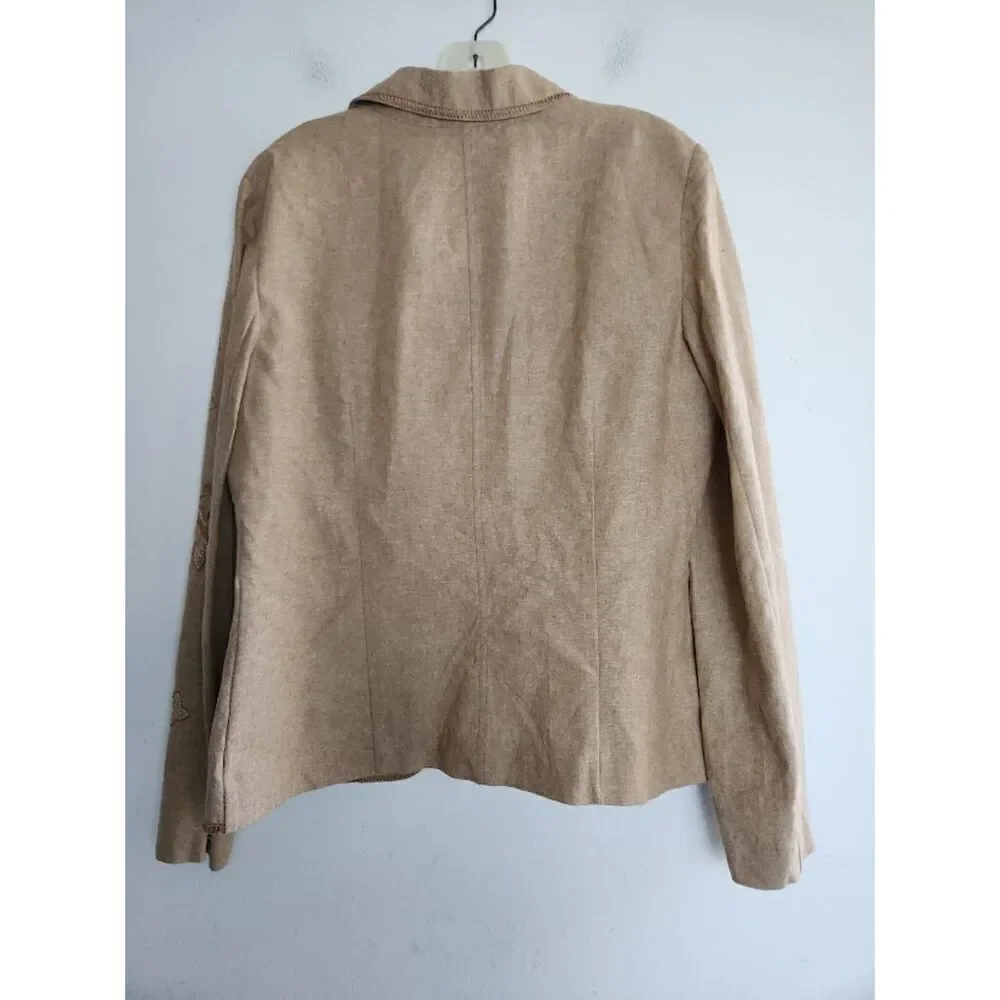 Requirements Women Tan Brown w/Floral Embroidery  Linen Jacket size Medium